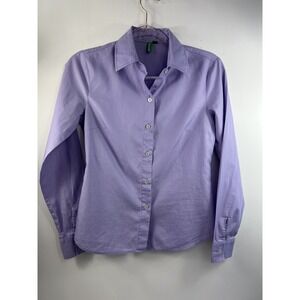 Benetton Shirt Women's Sz XS Purple Pinstripe‎ Long Sleeve Button